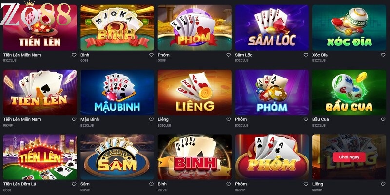 Game bài ZO88 2 Các dòng game bài thú vị
